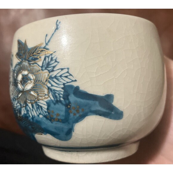 2 Vintage Kutani Japanese Tea cups peacock gold Teal Blues 3x3 Asian Art ceramic - Picture 9 of 16